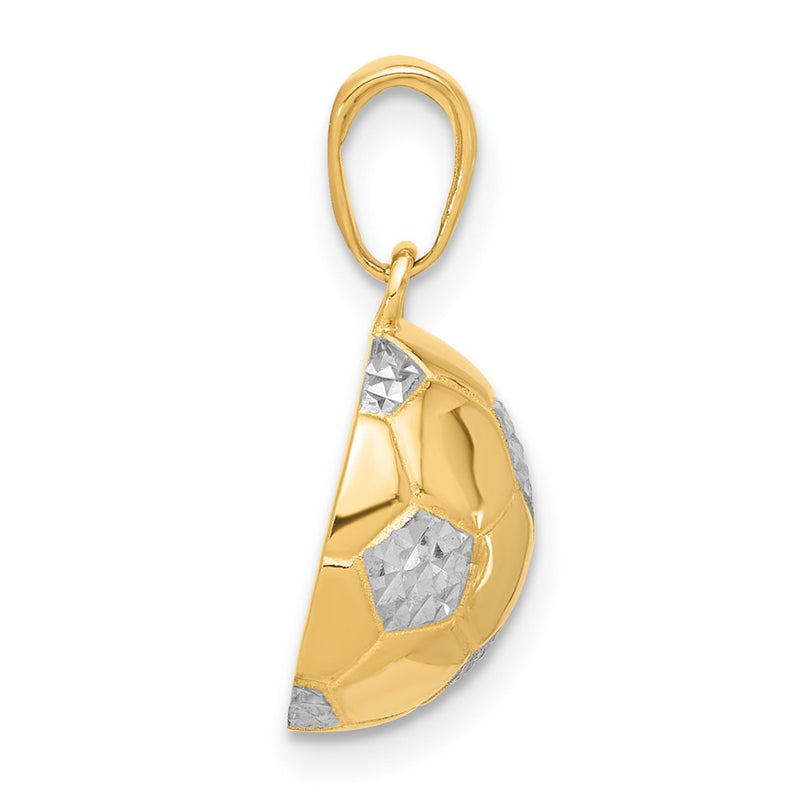 14K Yellow Gold and Rhodium Diamond-cut Domed Soccer Ball Pendant