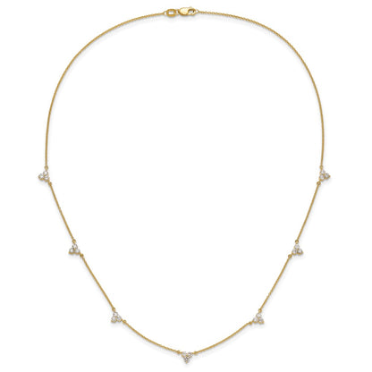 14K Yellow Gold Complete 7/8 carat Diamond 3-Stone Cluster 6-Station 16 Inch Necklace
