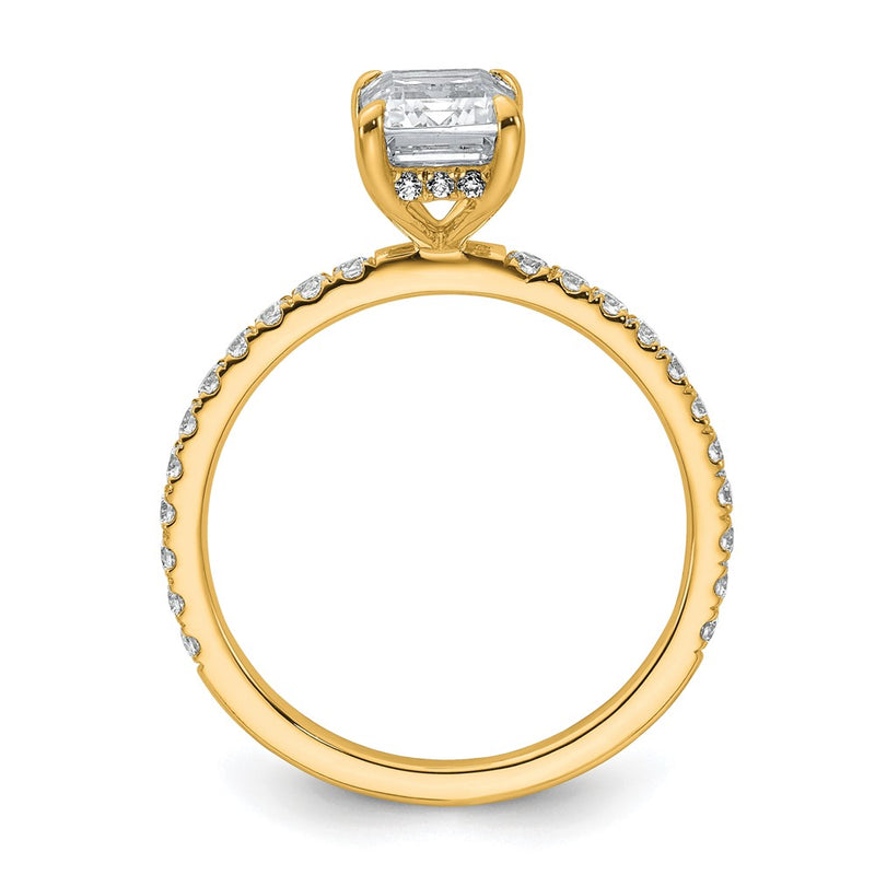 14K Yellow Gold 2 carat Certified Lab Grown Diamond VS/SI+ G+ Emerald Complete Solitaire with Flair Engagement Ring