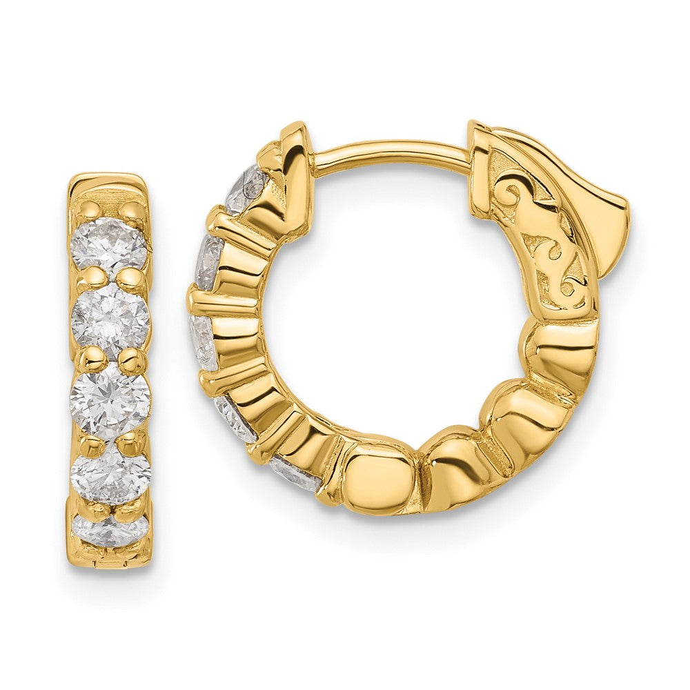 14K Yellow Gold 1 carat Diamond Round Hoop w/Safety Clasp Earrings