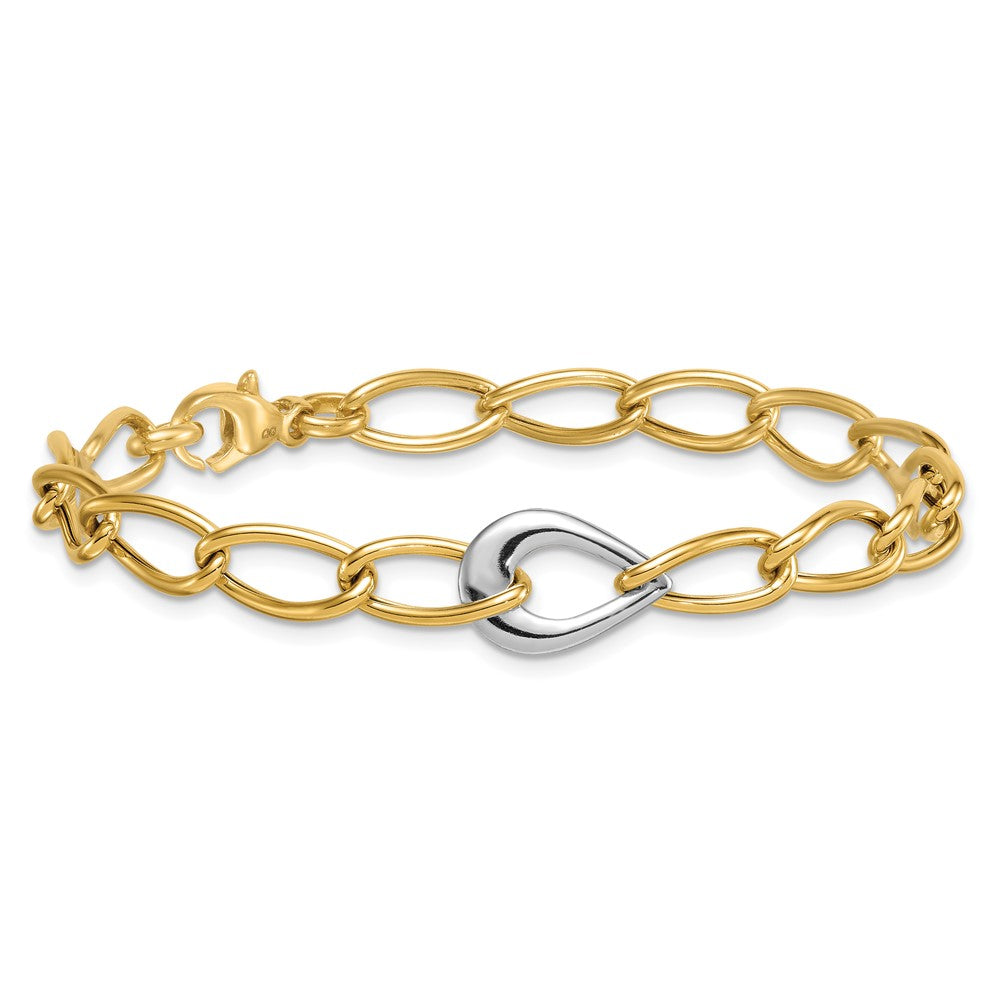 14K Two-Tone Gold Two Tone Polished 6.5mm Fancy Curb Link With Teardrop 7.75 Inch Bracelet