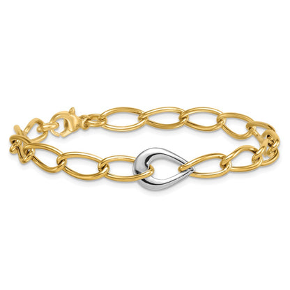 14K Two-Tone Gold Two Tone Polished 6.5mm Fancy Curb Link With Teardrop 7.75 Inch Bracelet
