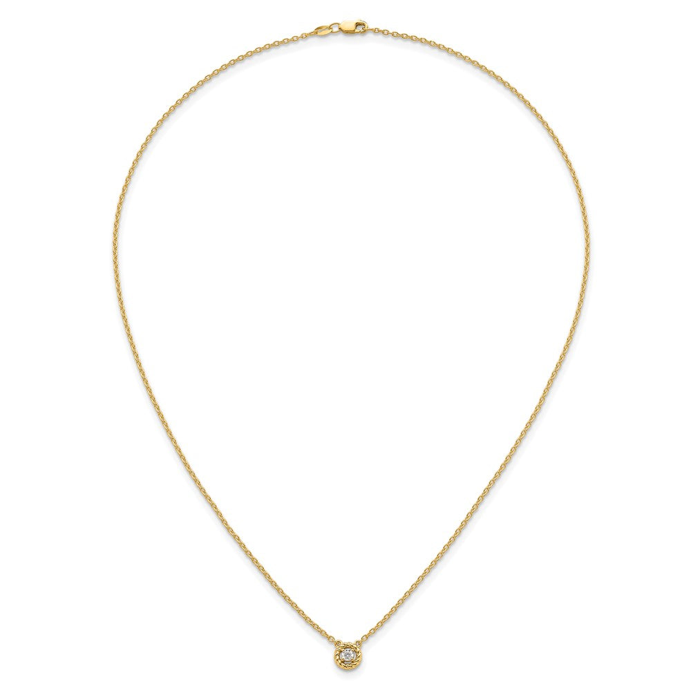 14K Yellow Gold Polished and Twisted 1/10 carat Diamond 18 Inch Necklace