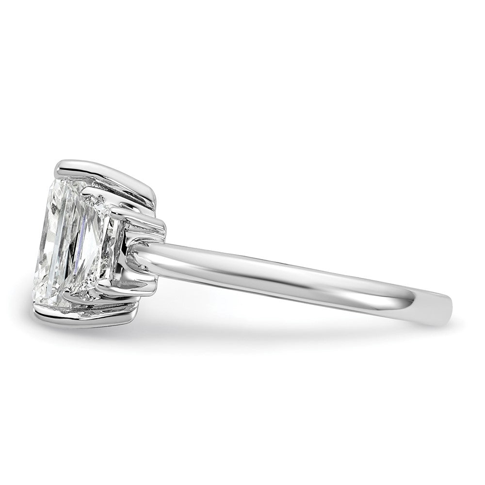 14K White Gold 3/4 carat Lab Grown Diamond VS+ F+ Trapezoid 2 carat Radiant Center Semi Mount Three Stone Engagement Ring