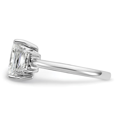14K White Gold 3/4 carat Lab Grown Diamond VS+ F+ Trapezoid 2 carat Radiant Center Semi Mount Three Stone Engagement Ring