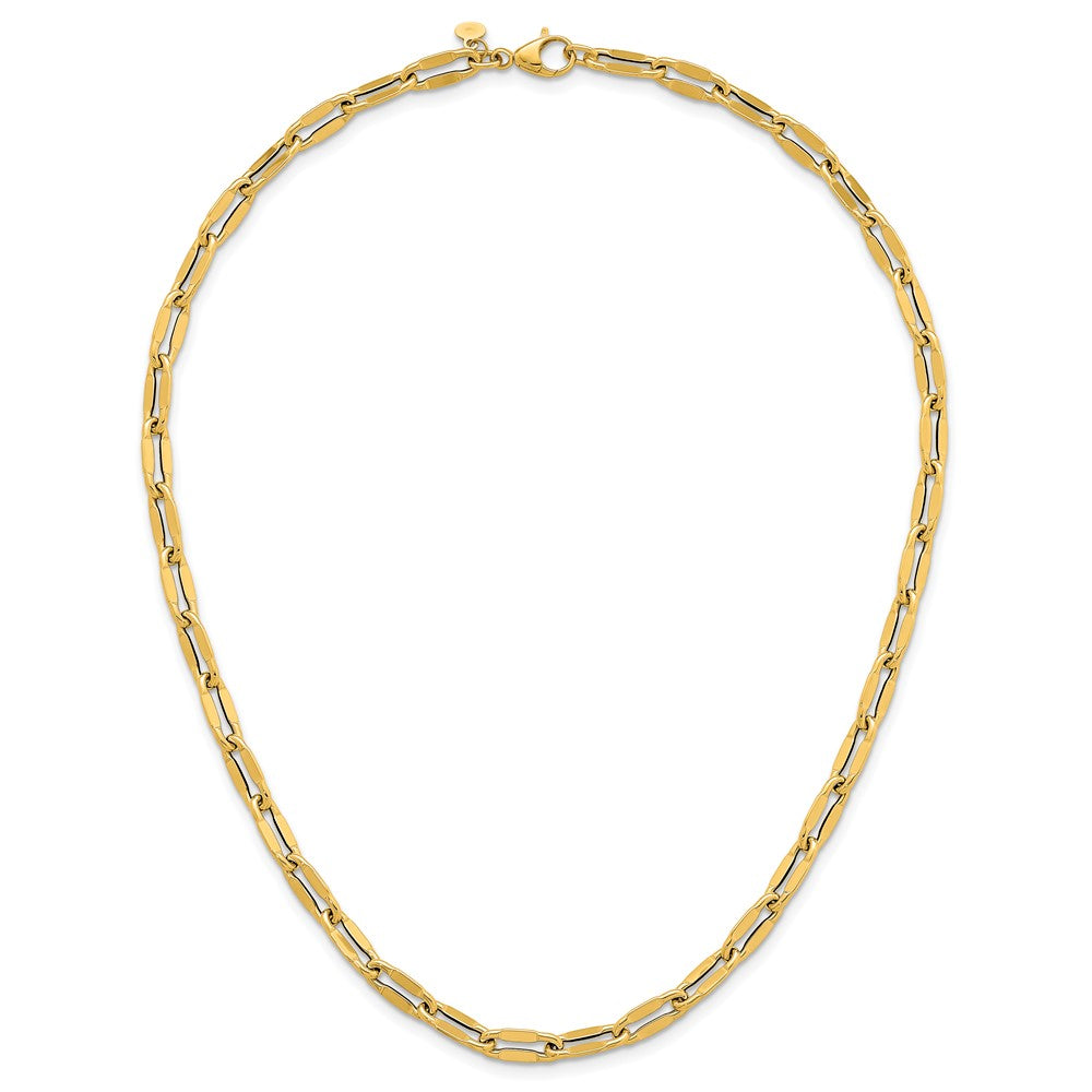 14K Yellow Gold Polished 5.5mm Flattened Oval Cable Fancy Link 18 Inch Necklace