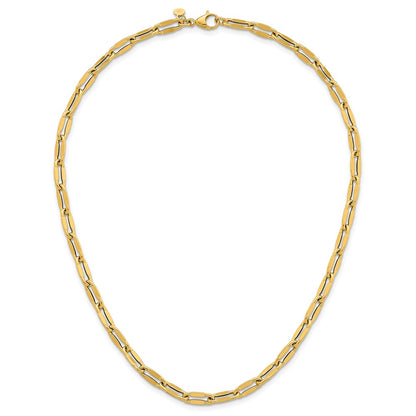 14K Yellow Gold Polished 5.5mm Flattened Oval Cable Fancy Link 18 Inch Necklace