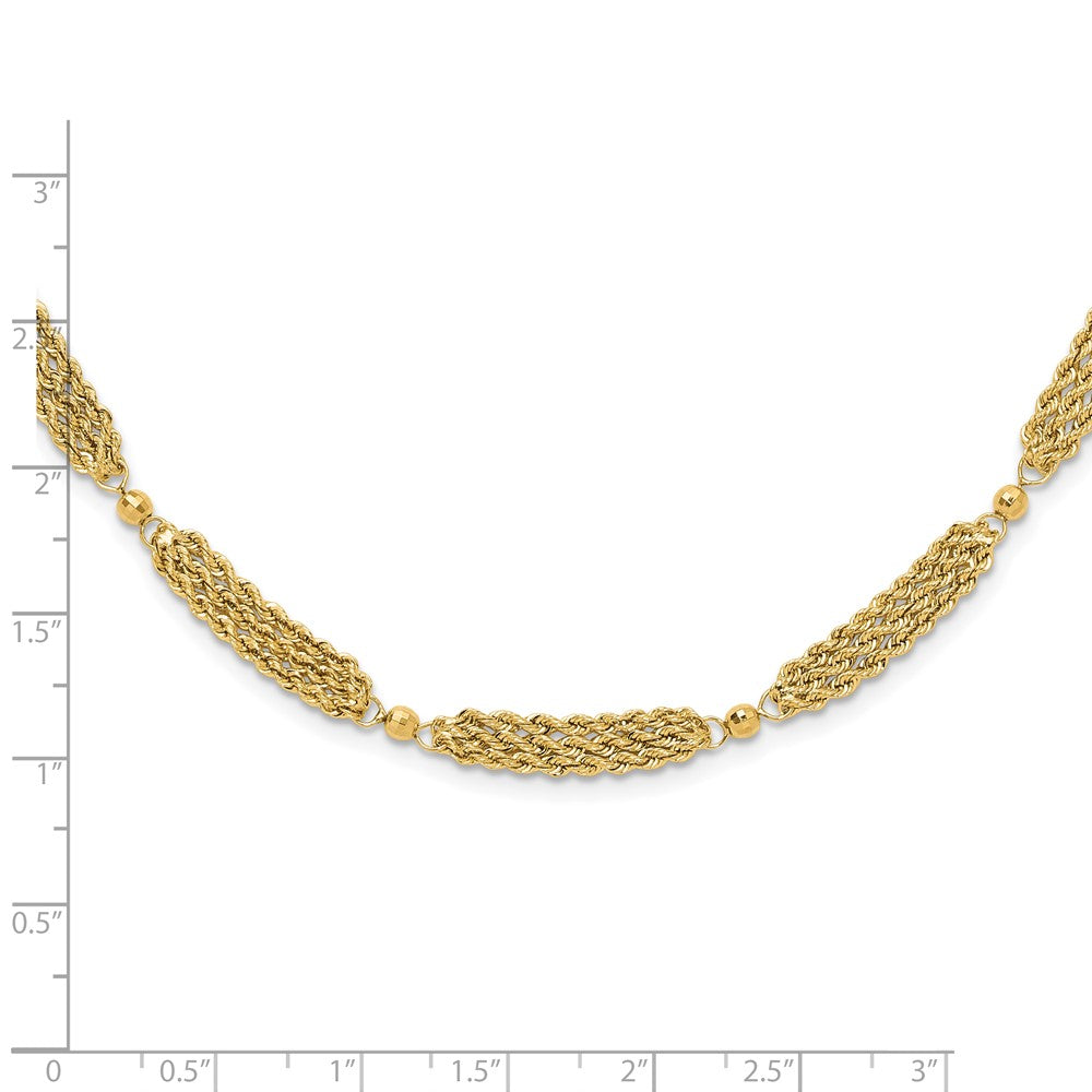 14K Yellow Gold Polished Multi-Strand Diamond-cut Rope and Beaded 18.25 Inch Necklace
