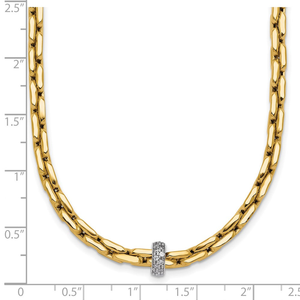 14K Two-Tone Gold Two-tone Polished Fancy Link with CZ Bead 17 Inch Necklace