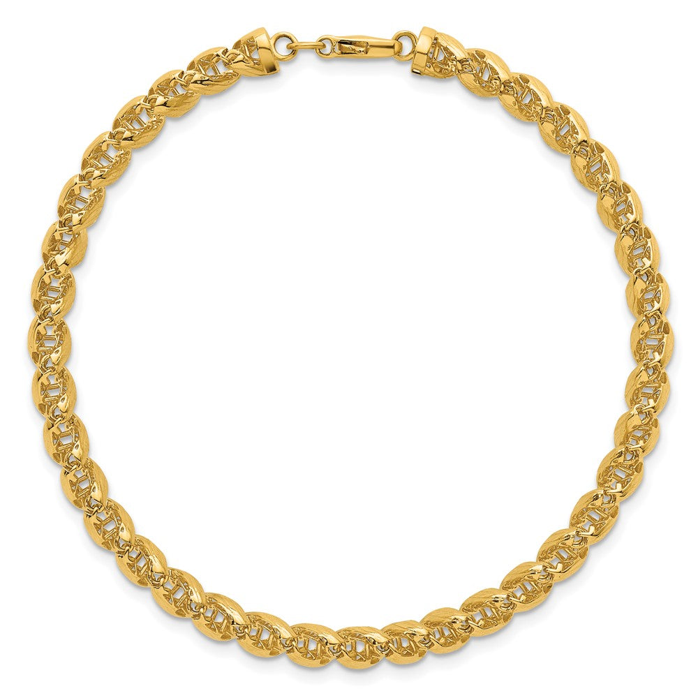 14K Yellow Gold Polished Textured 6.25mm Open Spiral Link Chain Bracelet