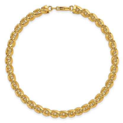 14K Yellow Gold Polished Textured 6.25mm Open Spiral Link Chain Bracelet