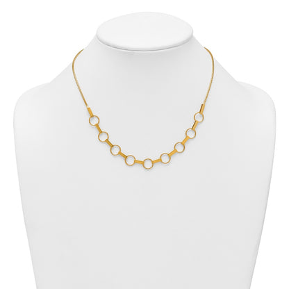 14K Yellow Gold Polished and Textured Circles and Bars 17.5 Inch Necklace