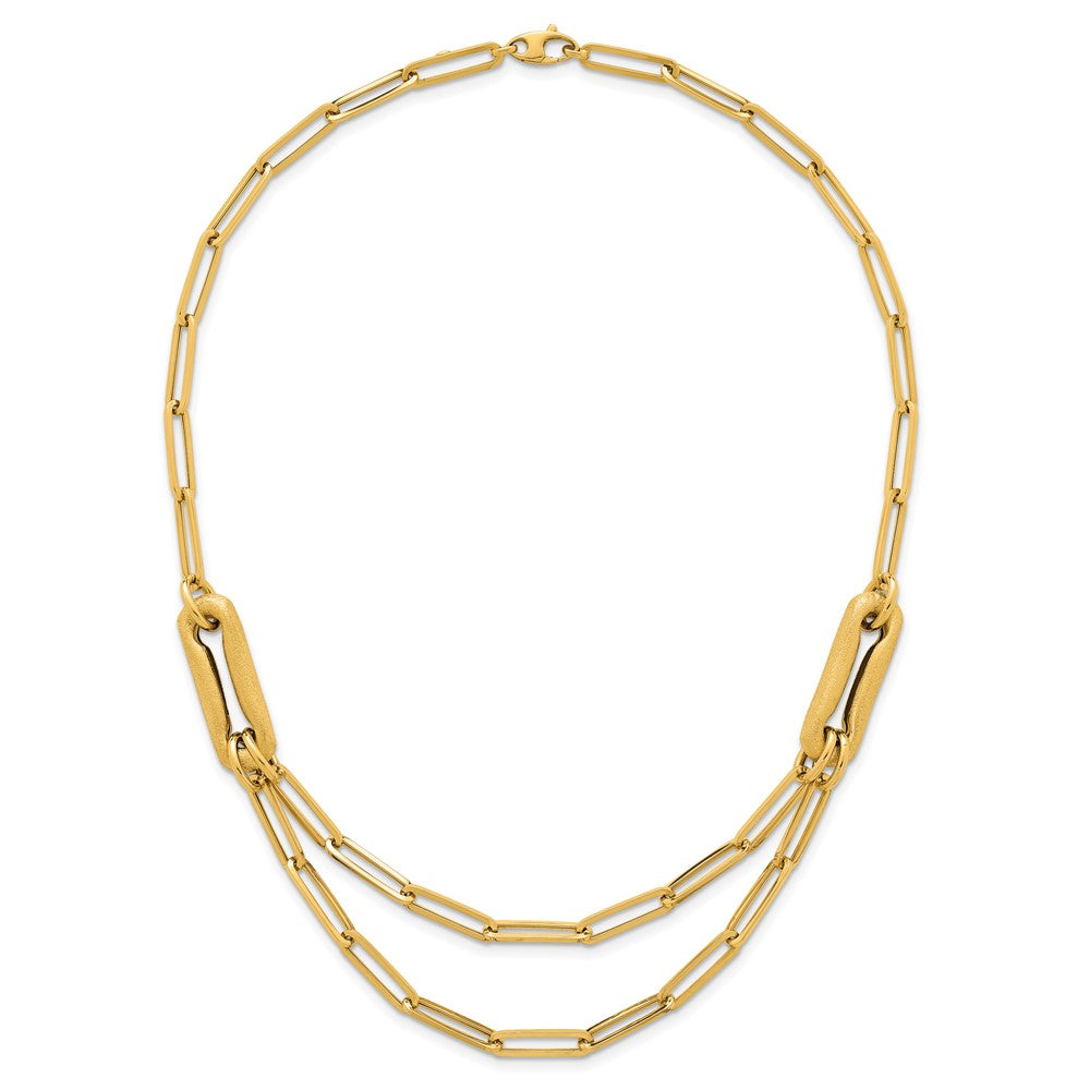 14K Yellow Gold Polished And Brushed Double Layer Paperclip Link 18.25 Inch Necklace
