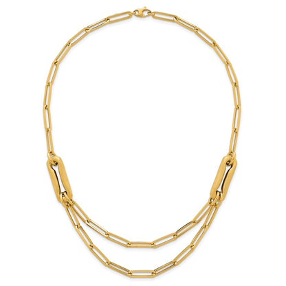 14K Yellow Gold Polished And Brushed Double Layer Paperclip Link 18.25 Inch Necklace