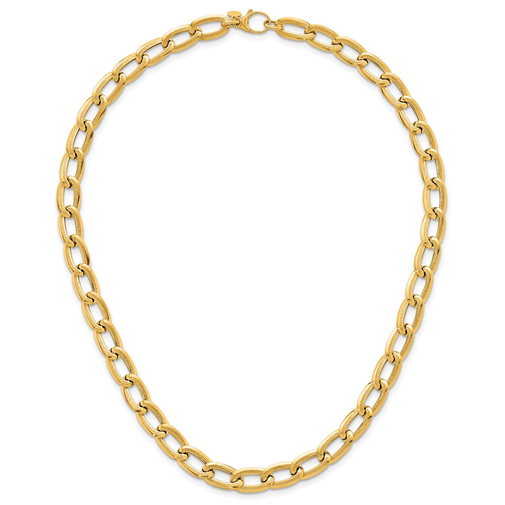 14K Yellow Gold Polished And Textured 8mm Long Curb Link 18 Inch Necklace