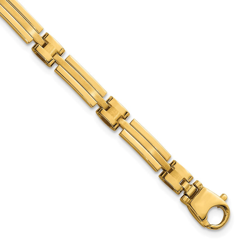 14K Yellow Gold Polished and Brushed 5mm Fancy Bar Link 8 Inch Bracelet