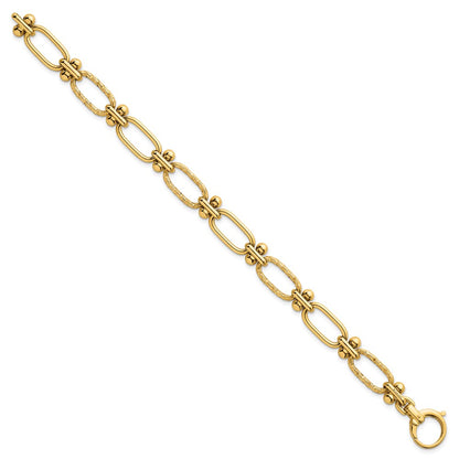14K Yellow Gold Polished 9mm Lightweight Oval Textured Fancy Link 8 Inch Bracelet