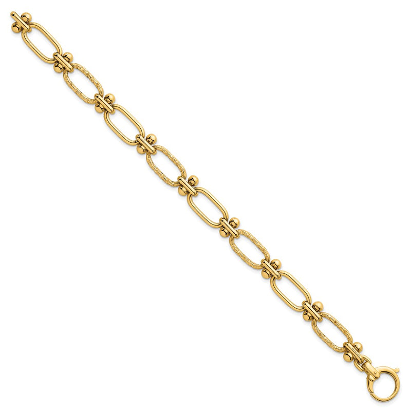 14K Yellow Gold Polished 9mm Lightweight Oval Textured Fancy Link 8 Inch Bracelet