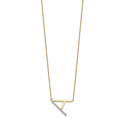 14K Yellow Gold Sideways Diamond Initial A 18 Inch Necklace