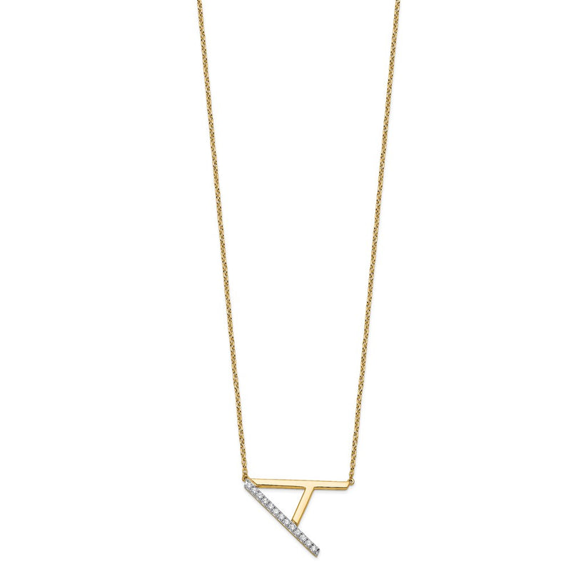 14K Yellow Gold Sideways Diamond Initial A 18 Inch Necklace
