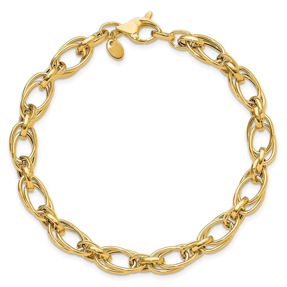 14K Yellow Gold Polished 7.5mm Fancy Double Link 8 Inch Bracelet