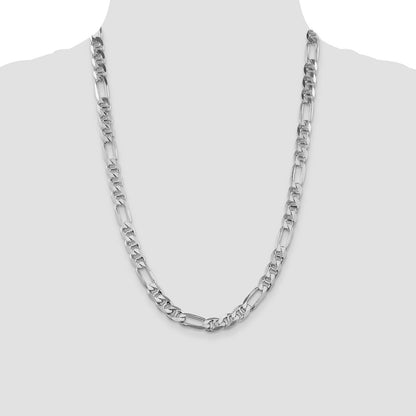 Sterling Silver Rhodium-plated 8.25mm Figaro Anchor 24 Inch Chain
