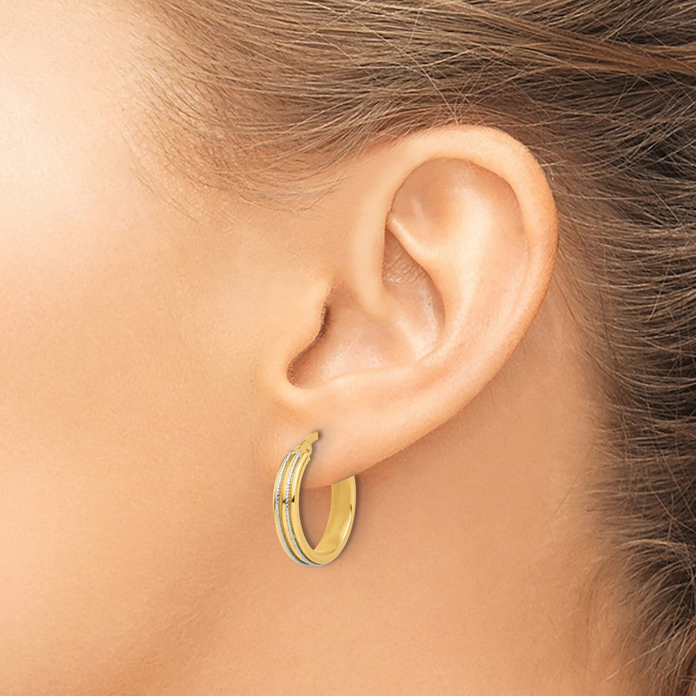 14K Two-Tone Gold Two-tone Polished and Diamond-cut Hoop Earrings