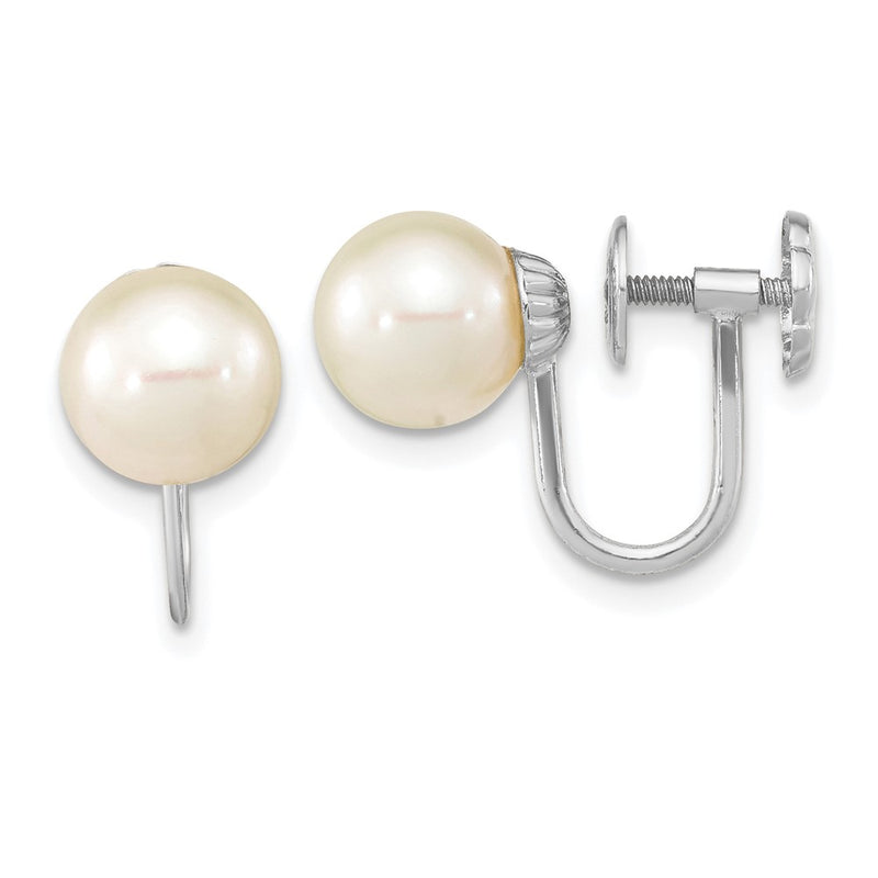 14K White Gold 7-8mm White Round Freshwater Cultured Pearl Non Pierced Earrings