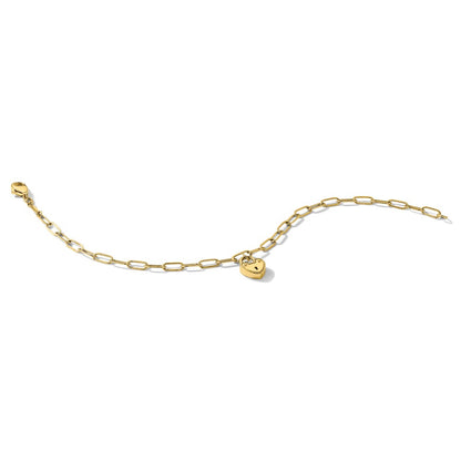 14K Yellow Gold Polished Heart Lock Charm Paperclip Link 7.5 Inch Bracelet