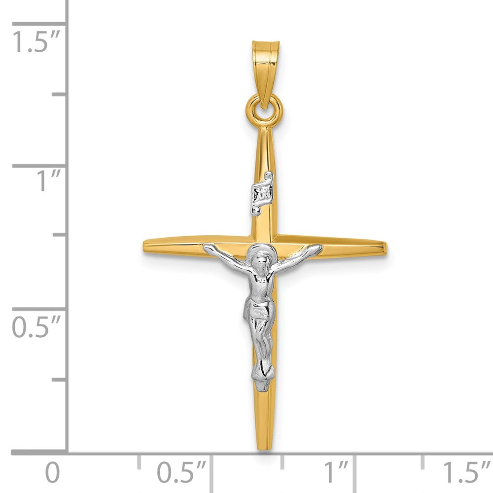 14K Yellow Gold with Rhodium Polished INRI Crucifix Cross Pendant