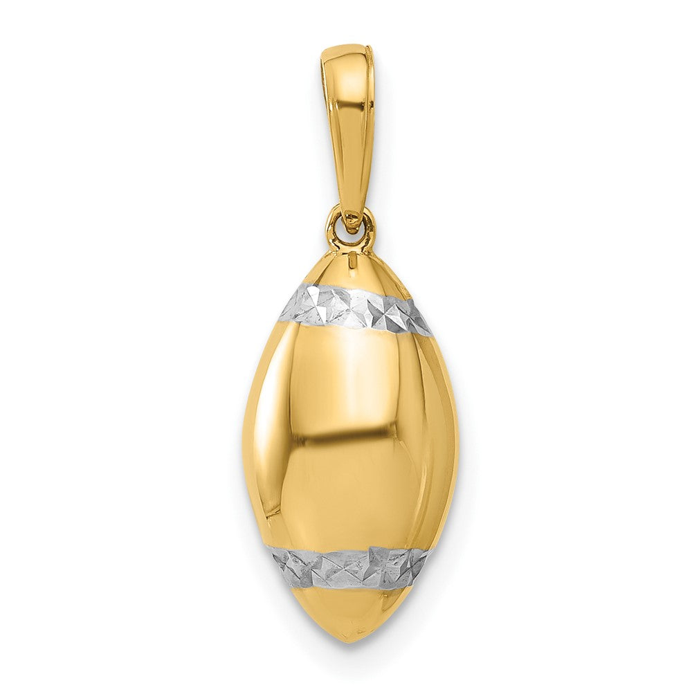 14K Yellow Gold and Rhodium Diamond-cut 3-D Football Pendant
