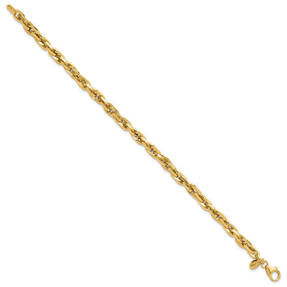14K Yellow Gold Polished 5mm Fancy Rope Link 7.5 Inch Bracelet