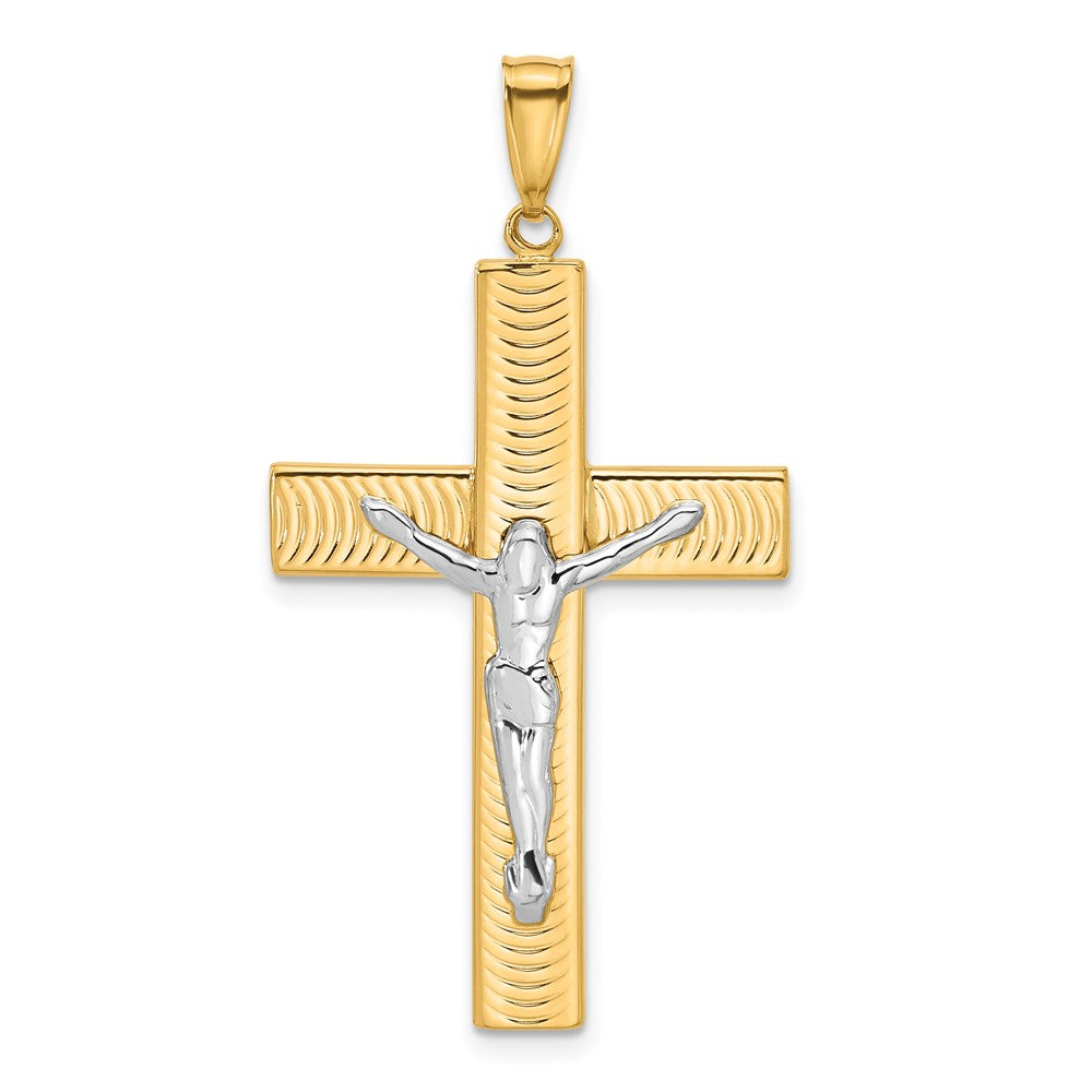 14K Two-Tone Gold Two-tone Polished and Textured Crucifix Pendant