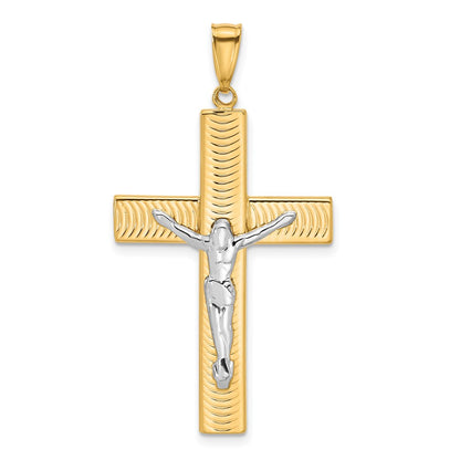 14K Two-Tone Gold Two-tone Polished and Textured Crucifix Pendant
