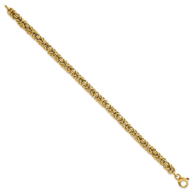 14K Yellow Gold Polished 5.75mm Fancy Rounded Byzantine Link Chain Bracelet
