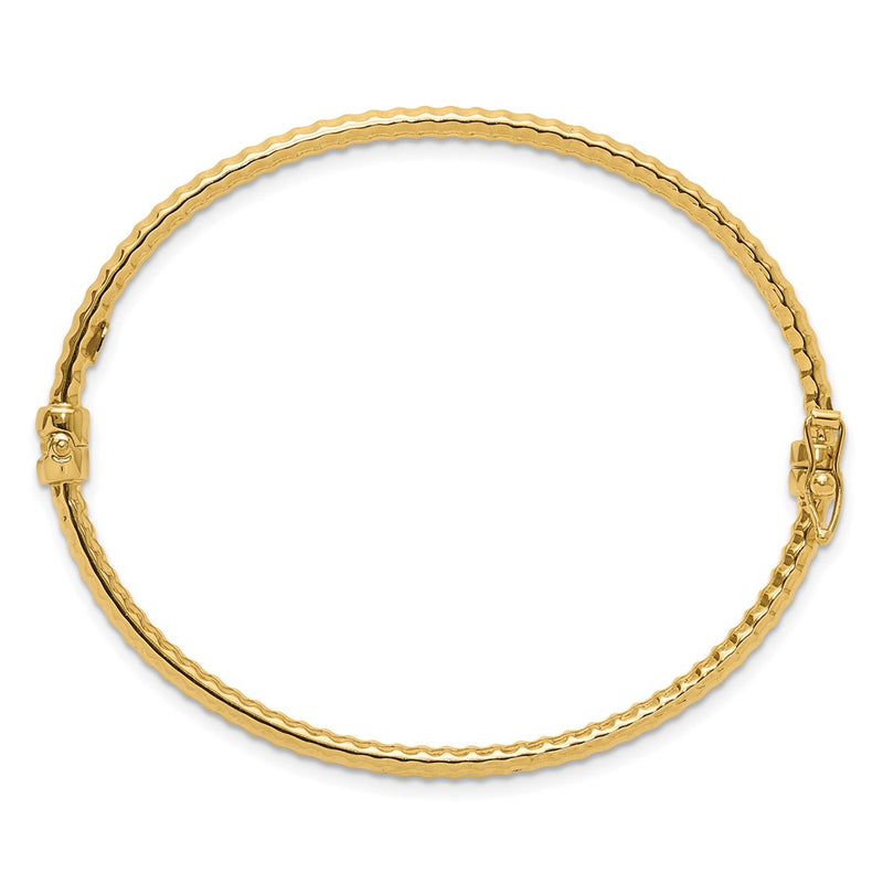 14K Yellow Gold Polished and Textured 3.00mm Hinged Oval Bangle Bracelet