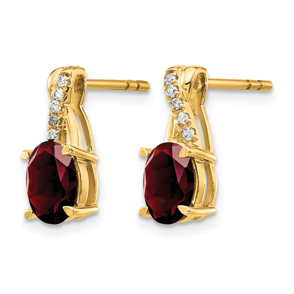 14K Yellow Gold 7x5 Oval January/Garnet and Diamond Post Earrings