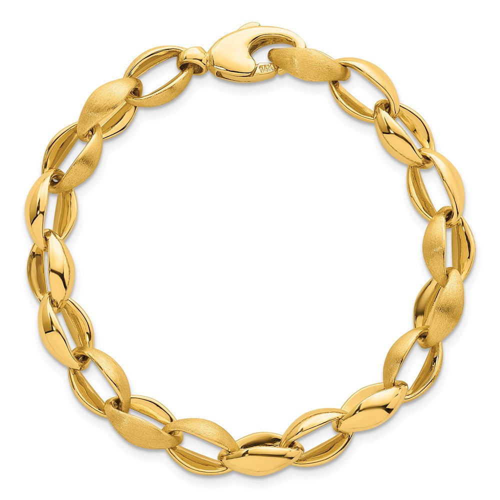 14K Yellow Gold Polished And Brushed 8.1mm Fancy Oval Cable Link 7.25 Inch Bracelet