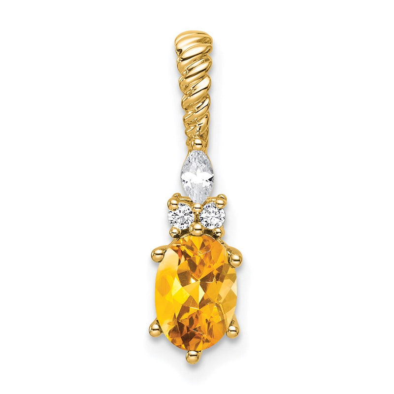 14K Yellow Gold Diamond and 7x5 Oval November/Citrine Twisted Chain Slide