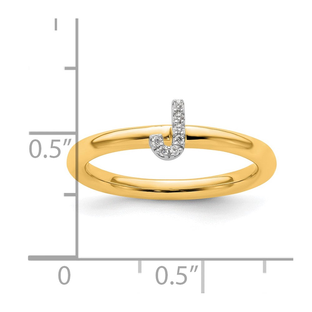 14K Yellow Gold Stackable Diamond Initial J Size 7 Ring