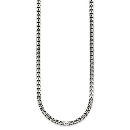 Sterling Silver Antiqued Brushed 4.00mm Fancy Box Link 19.75 Inch Necklace