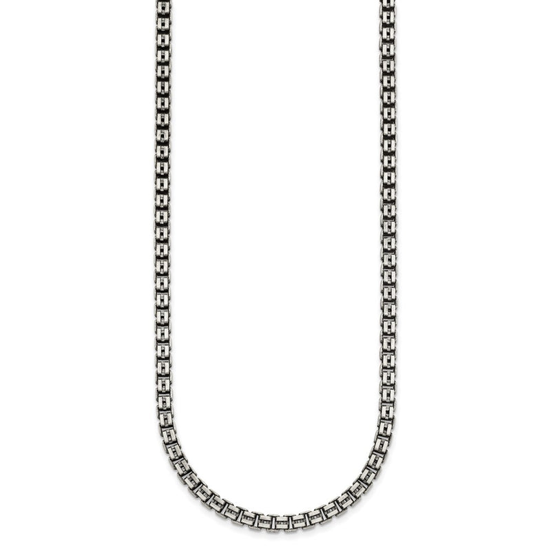 Sterling Silver Antiqued Brushed 4.00mm Fancy Box Link 19.75 Inch Necklace