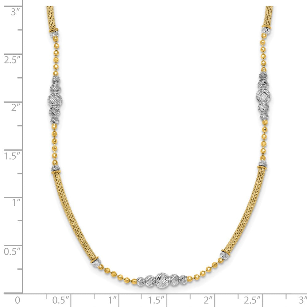 14K Two-Tone Gold Woven Bars and Diamond-cut Beads 16.75 Inch Necklace