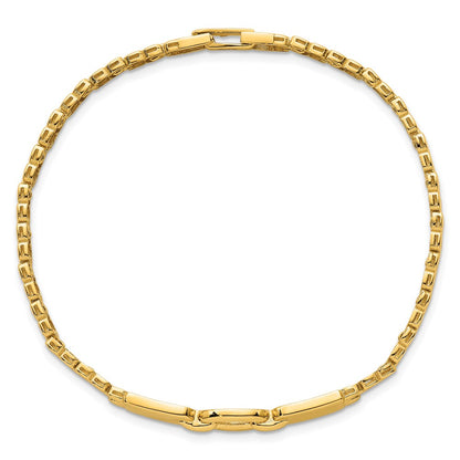 14K Yellow Gold Polished Fancy Oval Center Brick Link Chain Bracelet