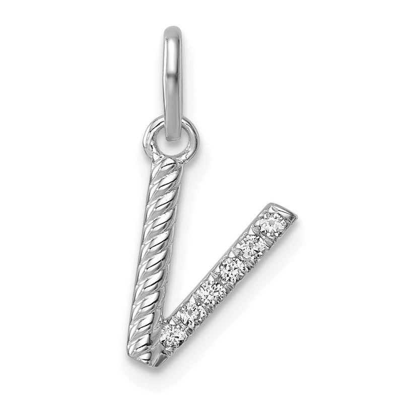 14K White Gold Twisted .05 ct. Diamond Initial V Charm