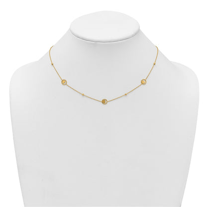 14K Yellow Gold Polished Heart in Circle with Diamond-cut Beads 7-Station 16.75 Inch Necklace