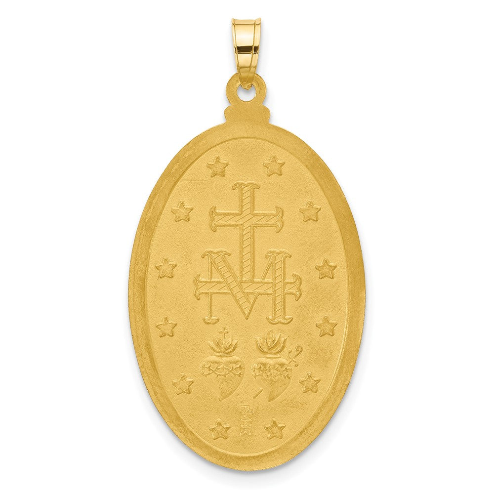 14K Yellow Gold and Rhodium Polished and Satin Solid Miraculous Medal Oval Pendant