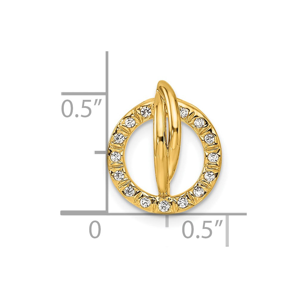 14K Yellow Gold Polished 1/10 carat Diamond Open Circle Chain Slide