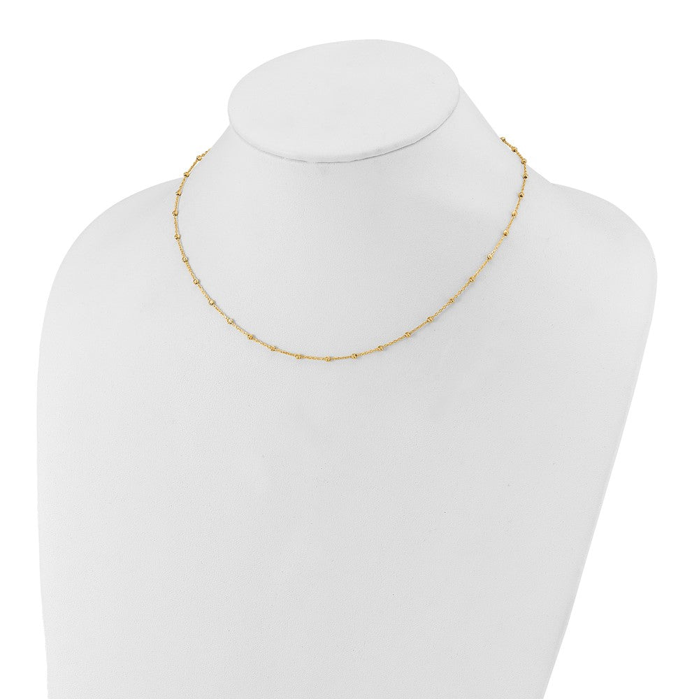 14K Yellow Gold Polished and Diamond-cut Beaded 16.75 Inch Station Necklace
