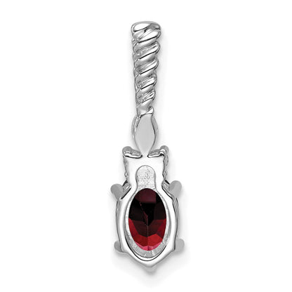 14K White Gold Diamond and 7x5 Oval January/Garnet Twisted Chain Slide